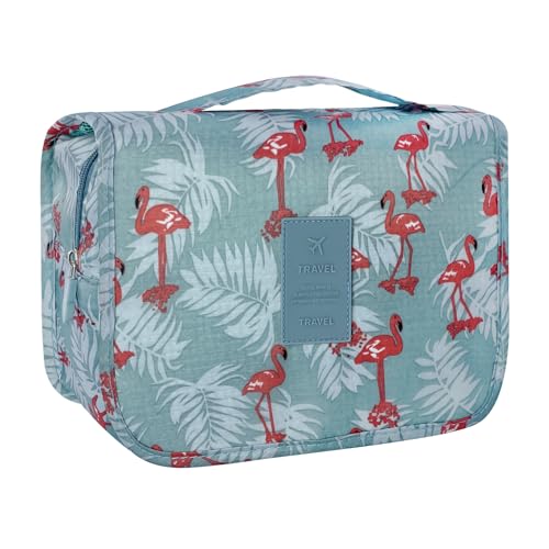Lcsmaokin Large Capacity Toiletry Bag Travel Bag with Hanging Hook for Men and Women Waterproof Travel Cosmetic Bag Bathroom Storage Bag for Brushes Set,Full-Sized Shampoo,Accessories -Grey Flamingo - Image 1