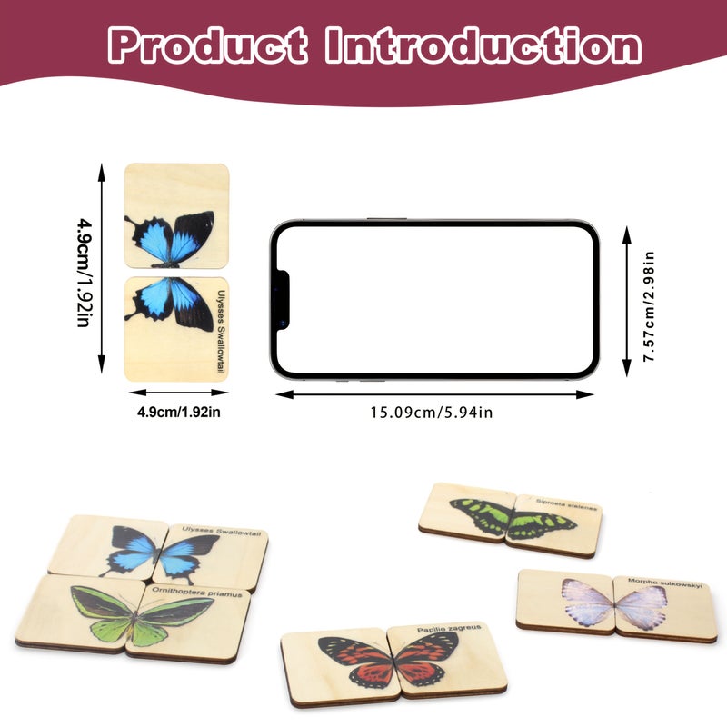 Wooden Butterfly Matching Puzzle 30 Butterflies 60 Pieces Logical Thinking Toy - Image 2