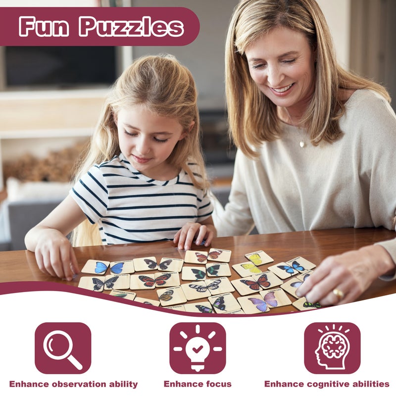 Wooden Butterfly Matching Puzzle 30 Butterflies 60 Pieces Logical Thinking Toy - Image 3