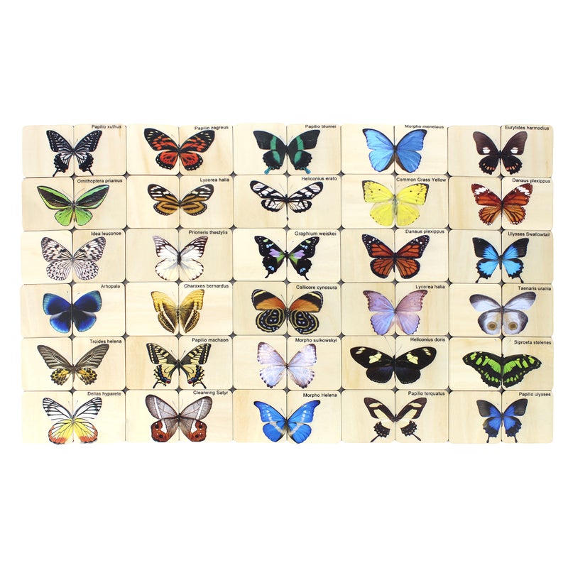 Wooden Butterfly Matching Puzzle 30 Butterflies 60 Pieces Logical Thinking Toy - Image 1