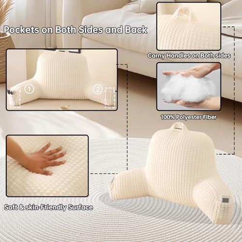 PAJEO Cozy Flannel Reading Pillow for Sitting Up in Bed,Skin-Friendly Husband Pillow for Pregnancy & Nursing Support,Oeko-TEX Certified Backrest Cushion with Arms(White 17") - Image 5