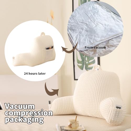 PAJEO Cozy Flannel Reading Pillow for Sitting Up in Bed,Skin-Friendly Husband Pillow for Pregnancy & Nursing Support,Oeko-TEX Certified Backrest Cushion with Arms(White 17") - Image 4