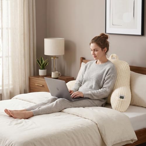 PAJEO Cozy Flannel Reading Pillow for Sitting Up in Bed,Skin-Friendly Husband Pillow for Pregnancy & Nursing Support,Oeko-TEX Certified Backrest Cushion with Arms(White 17") - Image 2