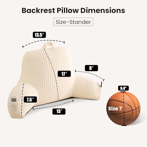 PAJEO Cozy Flannel Reading Pillow for Sitting Up in Bed,Skin-Friendly Husband Pillow for Pregnancy & Nursing Support,Oeko-TEX Certified Backrest Cushion with Arms(White 17") - Image 3