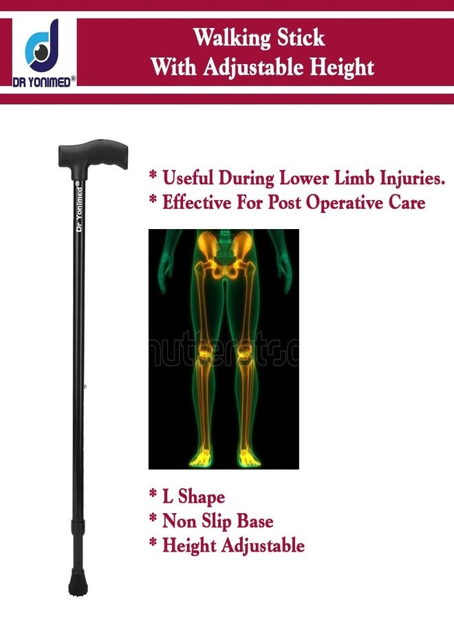 Dr Yonimed Walking Stick Premium Height Adjustable Single Leg L-Shaped (for Men/Women/Old People/Handicap Person) Made of Alloy Steel (Light Weight) (Black-Brown [Wooden Finish]) - Image 2