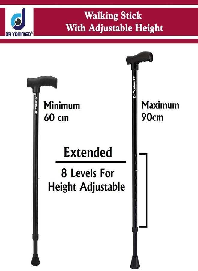 Dr Yonimed Walking Stick Premium Height Adjustable Single Leg L-Shaped (for Men/Women/Old People/Handicap Person) Made of Alloy Steel (Light Weight) (Black-Brown [Wooden Finish]) - Image 4