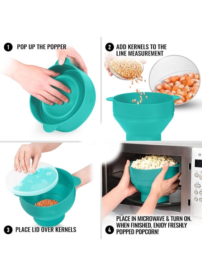 KIIUMI Silicone Microwave Popcorn Bowl Popper with Lid for Home Makers Handles Collapsible Bowl - Image 3