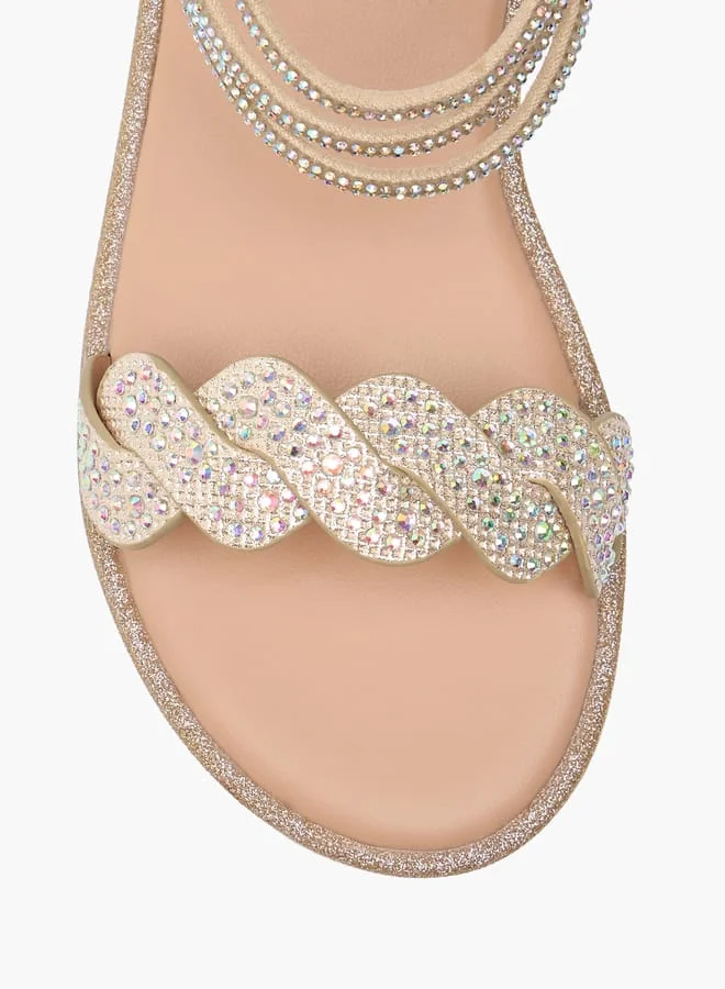 JUNIORS Girls Embellished Ankle Strap Sandals with Zip Closure
