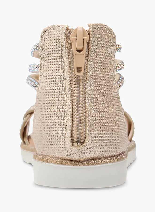 JUNIORS Girls Embellished Ankle Strap Sandals with Zip Closure