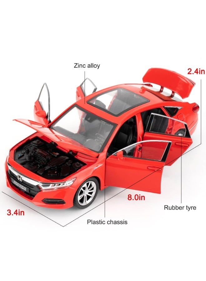 تشي زي موديل سيارة هوندا أكورد بمقياس 1:24 | مجسم سيارة مصنوع من السبائك المعدنية مع صوت وأضواء LED واقعية | ميزة السحب للخلف وأبواب قابلة للفتح | هدية فاخرة لهواة جمع السيارات والأطفال - Image 2