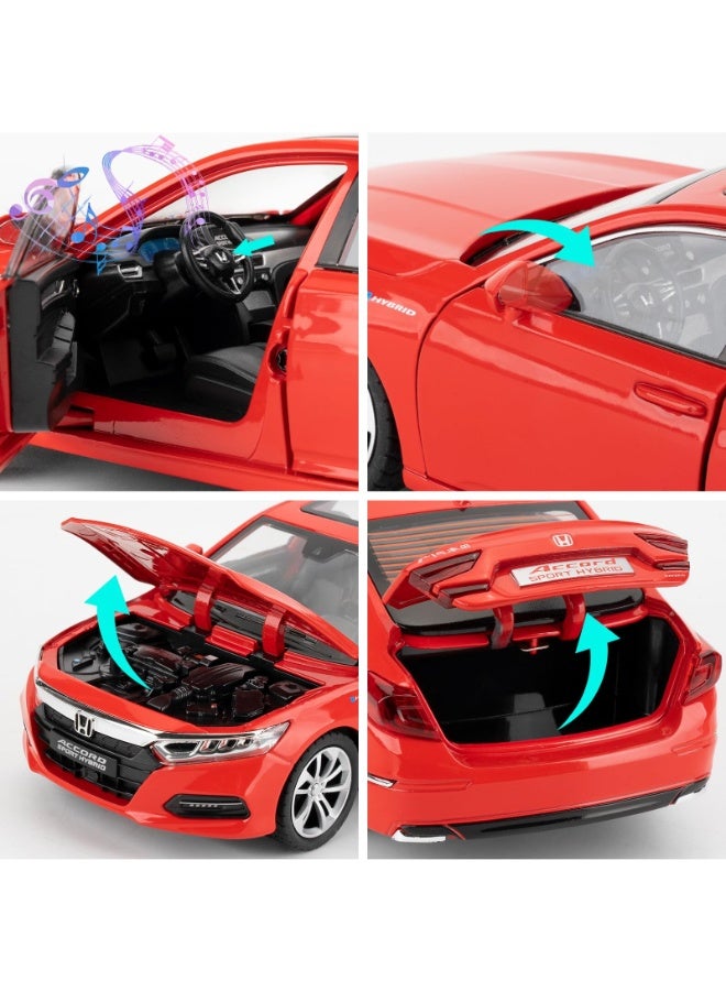 تشي زي موديل سيارة هوندا أكورد بمقياس 1:24 | مجسم سيارة مصنوع من السبائك المعدنية مع صوت وأضواء LED واقعية | ميزة السحب للخلف وأبواب قابلة للفتح | هدية فاخرة لهواة جمع السيارات والأطفال - Image 5