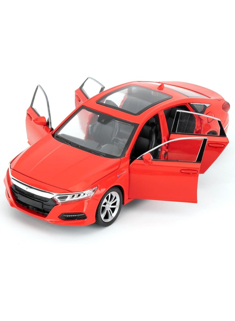 سيارة أكورد نموذجية مصبوبة بمقياس 1:24 | لعبة محاكاة معدنية مع صوت واقعي وإضاءة LED | حركة سحب للخلف وأبواب قابلة للفتح | هدية مميزة لهواة الجمع من الأطفال والمتحمسين - Image 1