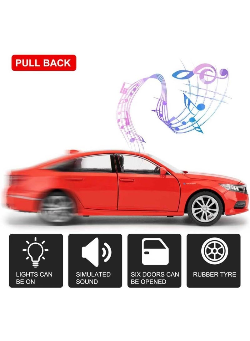 سيارة أكورد نموذجية مصبوبة بمقياس 1:24 | لعبة محاكاة معدنية مع صوت واقعي وإضاءة LED | حركة سحب للخلف وأبواب قابلة للفتح | هدية مميزة لهواة الجمع من الأطفال والمتحمسين - Image 2