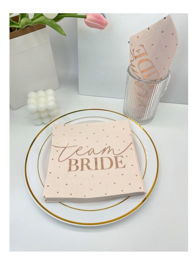 مناديل ورقية مطبوعة بعبارة فريق العروس  عدد 16 قطعة مناسبة لاعياد الزفاف. - Image 3