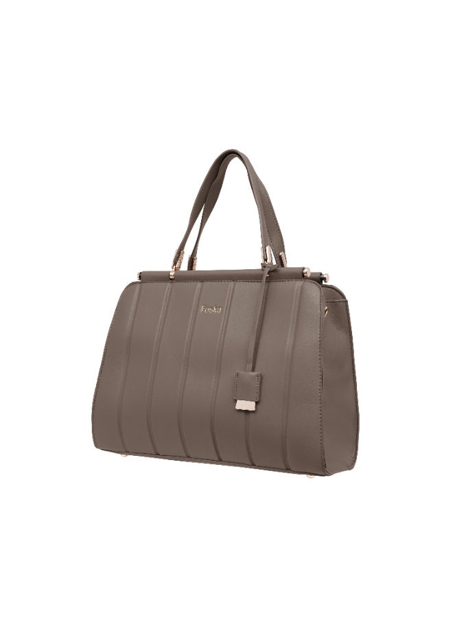 Foska Women's Shoulder Bag - Classic Smooth PU Leather - Khaki - 36x25.5 cm - Image 2