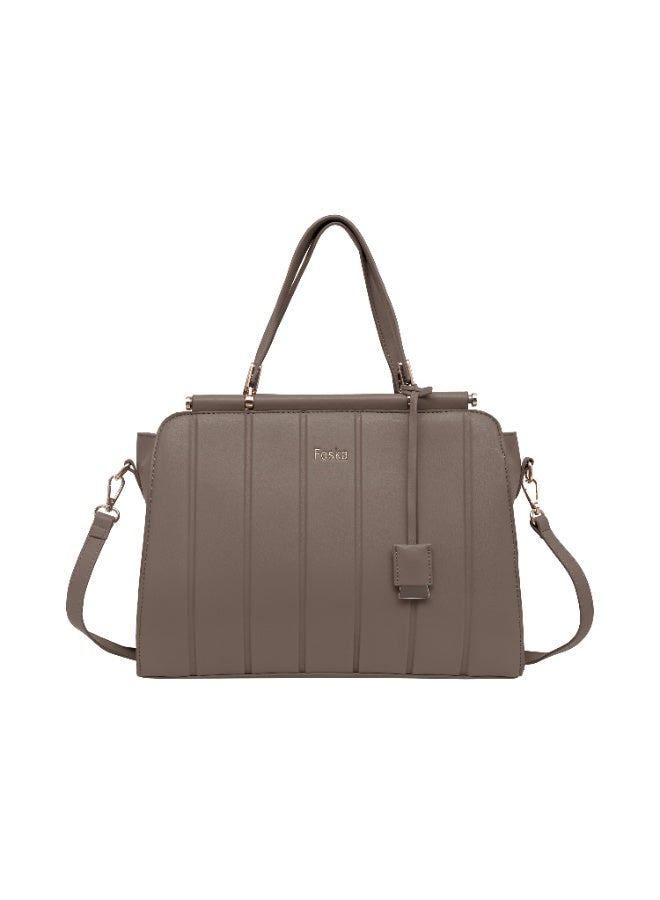 Foska Women's Shoulder Bag - Classic Smooth PU Leather - Khaki - 36x25.5 cm - Image 1