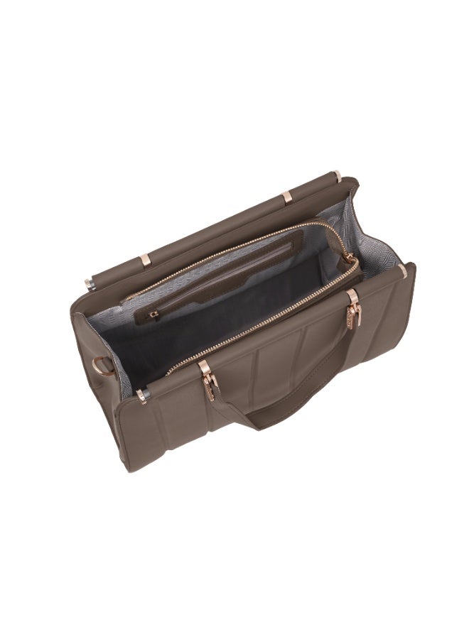 Foska Women's Shoulder Bag - Classic Smooth PU Leather - Khaki - 36x25.5 cm - Image 5