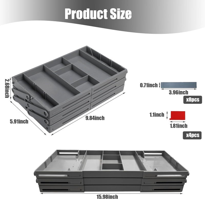 Ysglory 3-Tier Collapsible Desk Drawer Organizer, Multi-Level Expandable Storage Tray for Makeup, Jewelry, Office Supplies, Kitchen Gadgets (Grey, 1 Row with 3-Tier) - Image 4