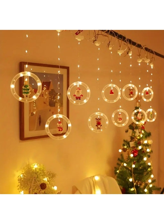Home Care USB Powered Rustic Christmas LED Curtain Lights Set â€“ White Glamorous Style with Santa, Reindeer, Snowman & Tree Designs | Key Control Plastic Holiday Window & Party Decorations - Image 1