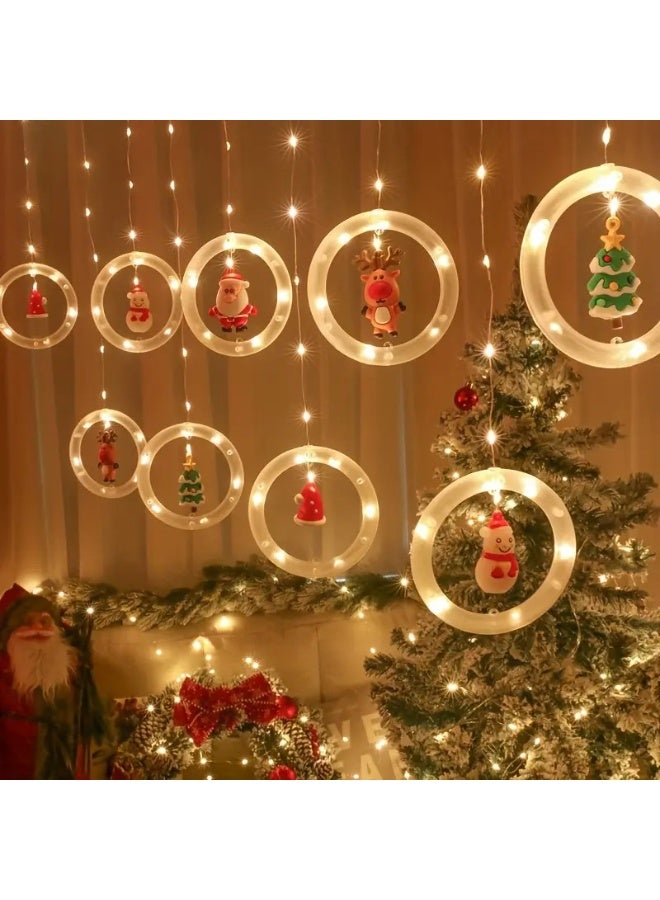 Home Care USB Powered Rustic Christmas LED Curtain Lights Set â€“ White Glamorous Style with Santa, Reindeer, Snowman & Tree Designs | Key Control Plastic Holiday Window & Party Decorations - Image 4