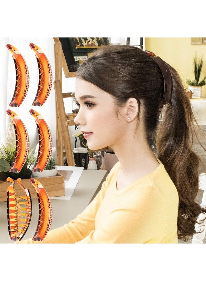 RC ROCHE ORNAMENT 6 Pcs Womens Premium Plastic Interlocking Teeth Bold French Banana Hair Clip For Super Thick Hair Strong Hold No Slip Ponytail Maker Fashion Accessory Clamps Large Brown - Image 1