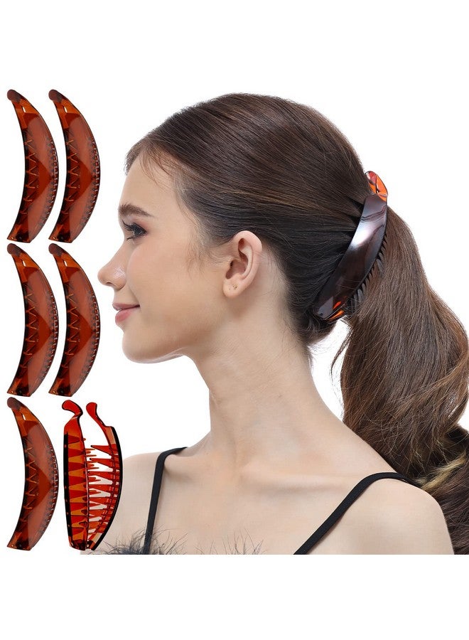 RC ROCHE ORNAMENT 6 Pcs Womens Premium Plastic Interlocking Teeth Bold French Banana Hair Clip For Super Thick Hair Strong Hold No Slip Ponytail Maker Fashion Accessory Clamps Large Brown - Image 3