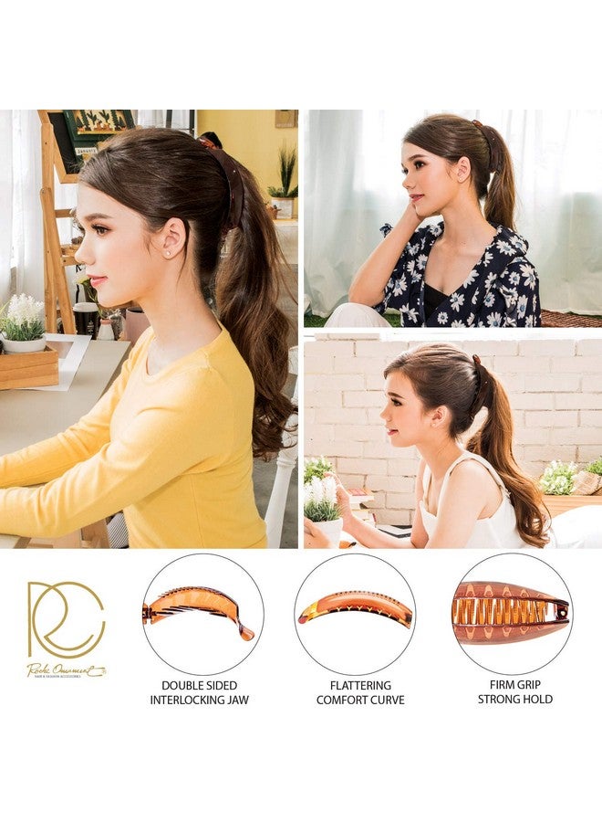 RC ROCHE ORNAMENT 6 Pcs Womens Premium Plastic Interlocking Teeth Bold French Banana Hair Clip For Super Thick Hair Strong Hold No Slip Ponytail Maker Fashion Accessory Clamps Large Brown - Image 2