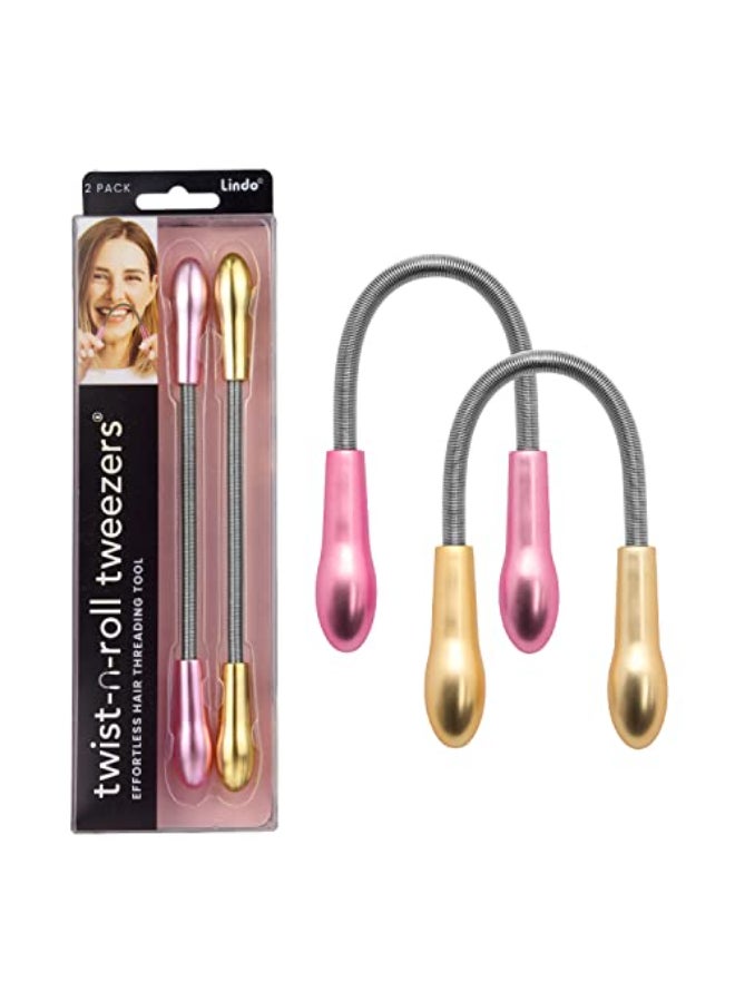 Lindo TwistNRoll Tweezer Spring Facial Hair Removal Tool Natural Threading Stainless Steel Remove Unwanted Hair on Upper Lip Chin Cheek and Neck 2 Pack - Image 1