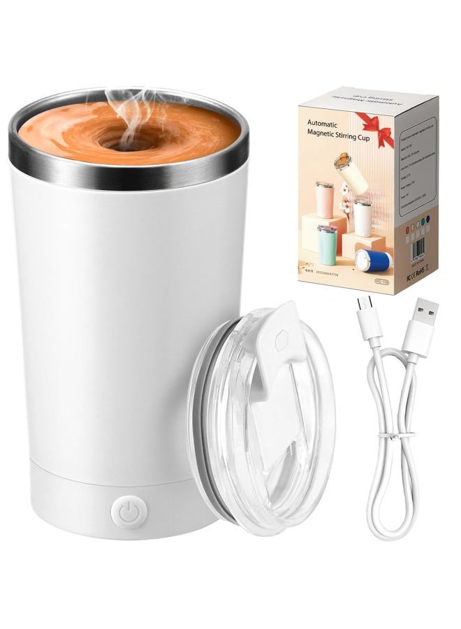 Hatisan Self Stirring Coffee Mug With Lid Electric High Speed Self Stirring Mug 400ml Rechargeable Detachable Stainless Steel Self Stirring Cup for Coffee, Milk, Cocoa Christmas Gift(White) - Image 1