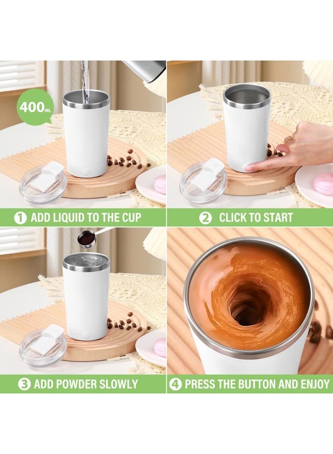 Hatisan Self Stirring Coffee Mug With Lid Electric High Speed Self Stirring Mug 400ml Rechargeable Detachable Stainless Steel Self Stirring Cup for Coffee, Milk, Cocoa Christmas Gift(White) - Image 5