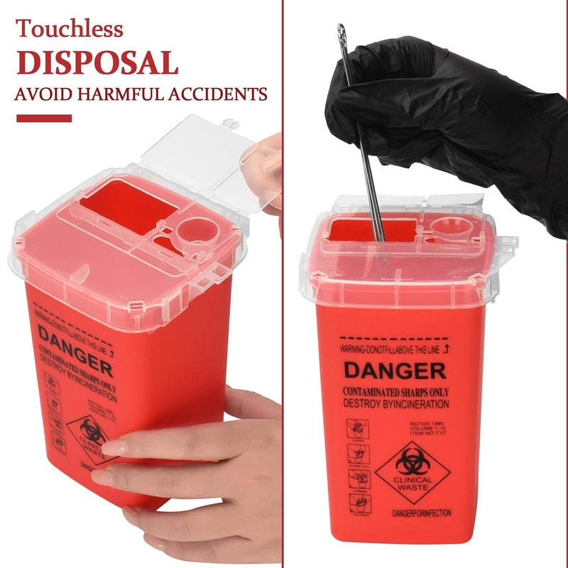 ATOMUS حاوية شارب، ATOMUS 1 لتر حاوية شارب بلاستيكية للتخلص الطبي من الإبر النفايات البيولوجية صندوق آمن للإغلاق لوازم الوشم (1 قطعة حمراء) - Image 4