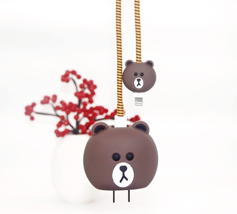 VNJ ACCESSORIES Protective Charger Case for iPhone 18W 20W iPhone 16 15 14 13 12 11 Pro Max Charging Cable Charger Protective Cover Data Cable Protective Sleeve-Brown Bear - Image 2