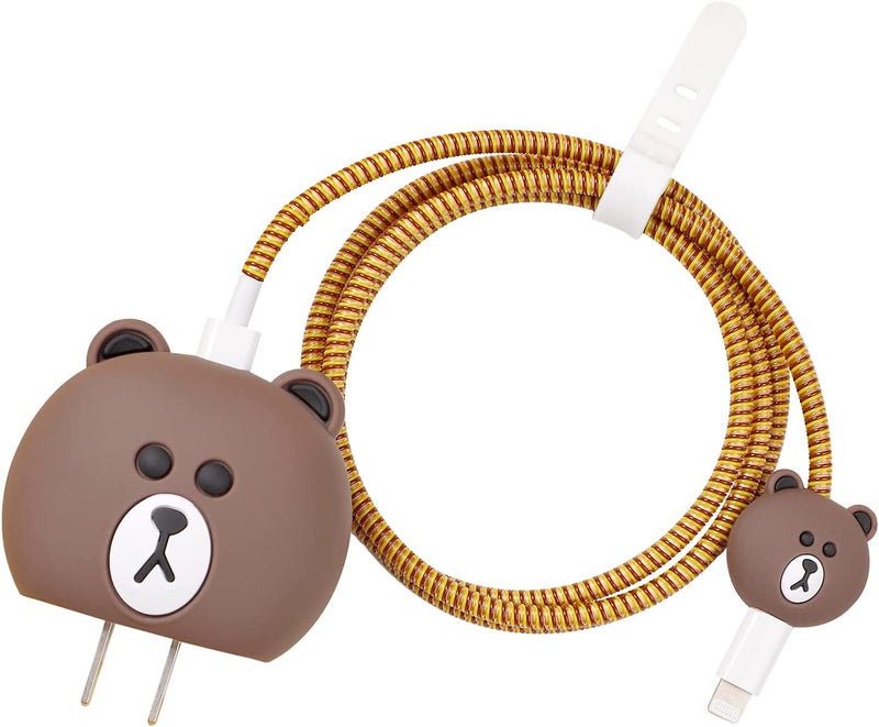 VNJ ACCESSORIES Protective Charger Case for iPhone 18W 20W iPhone 16 15 14 13 12 11 Pro Max Charging Cable Charger Protective Cover Data Cable Protective Sleeve-Brown Bear - Image 5