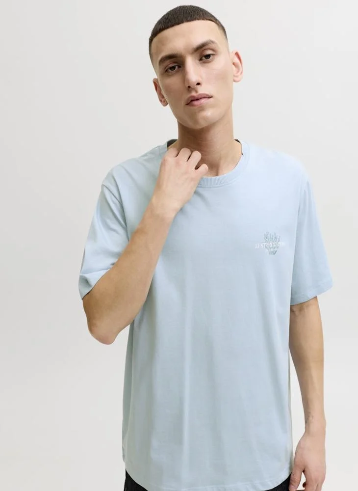 JACK & JONES Celestial Blue Crew Neck LooseFit T-Shirt for Men | Best Price UAE