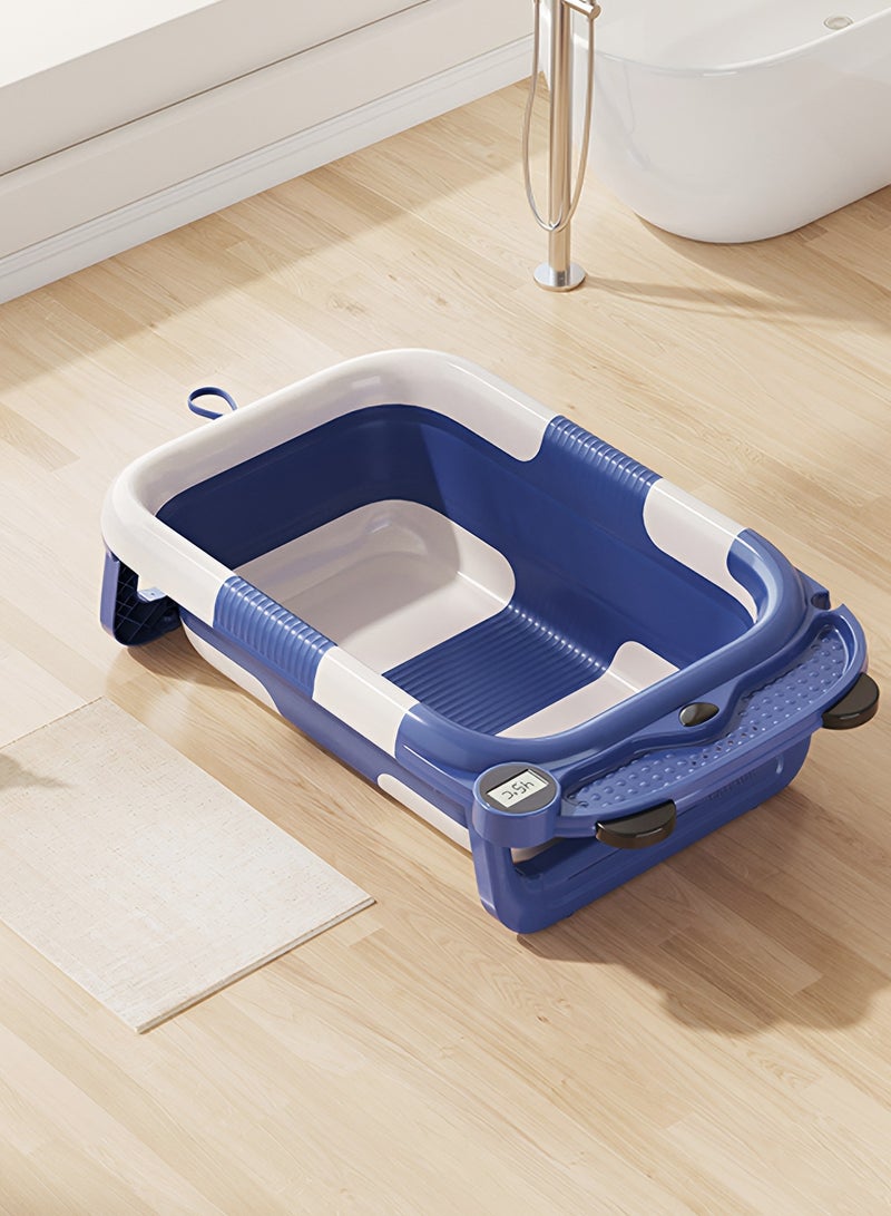 تايمي حوض استحمام للأطفال قابل للطي مزود بمقياس حرارة رقمي، حوض استحمام محمول مع أرجل دعم مانعه للأنزلاق مناسب للأطفال حديثي الولادة ​​إلى 3 سنوات - أزرق - Image 1
