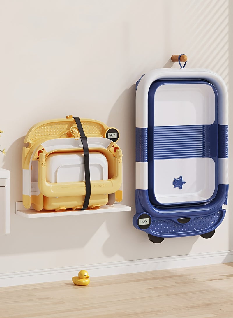 تايمي حوض استحمام للأطفال قابل للطي مزود بمقياس حرارة رقمي، حوض استحمام محمول مع أرجل دعم مانعه للأنزلاق مناسب للأطفال حديثي الولادة ​​إلى 3 سنوات - أزرق - Image 3