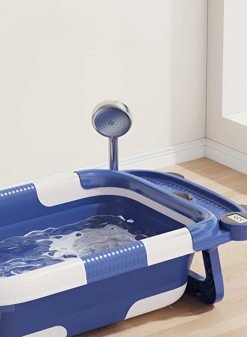 تايمي حوض استحمام للأطفال قابل للطي مزود بمقياس حرارة رقمي، حوض استحمام محمول مع أرجل دعم مانعه للأنزلاق مناسب للأطفال حديثي الولادة ​​إلى 3 سنوات - أزرق - Image 4