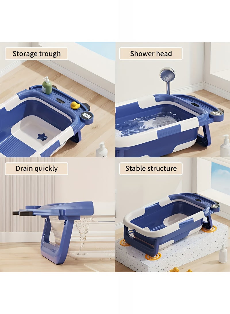 تايمي حوض استحمام للأطفال قابل للطي مزود بمقياس حرارة رقمي، حوض استحمام محمول مع أرجل دعم مانعه للأنزلاق مناسب للأطفال حديثي الولادة ​​إلى 3 سنوات - أزرق - Image 5