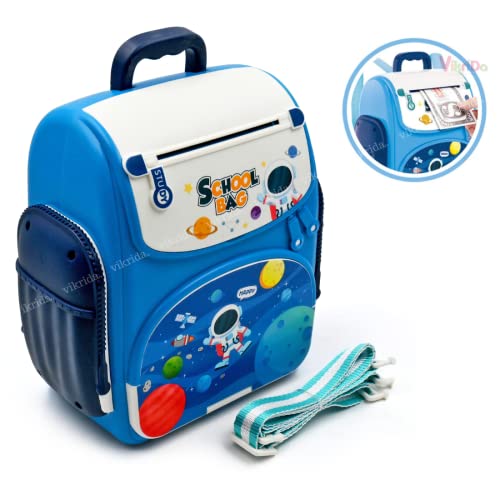 VikriDA Mini Atm Modern Piggy Bank, Money Saving Bank For Real Money Cash Coin|School Bag Musical Money Safe Kids Piggy Savings Bank With Finger Print Sensor-Blue - Image 2