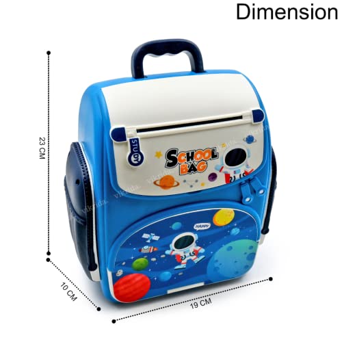 VikriDA Mini Atm Modern Piggy Bank, Money Saving Bank For Real Money Cash Coin|School Bag Musical Money Safe Kids Piggy Savings Bank With Finger Print Sensor-Blue - Image 4