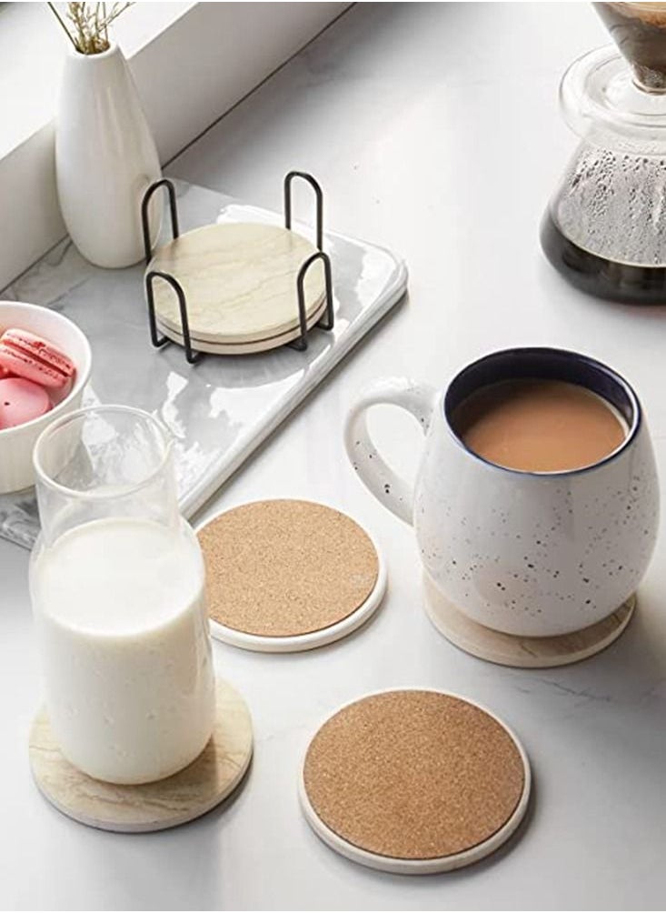 URbazaar 6 Pcs Drink Coasters with Holder, Absorbent Coaster Sets, Marble Style Ceramic Drink Coaster for Tabletop Protection,Suitable for Kinds of Cups, Wooden Table, Cool Home Decor  - Image 2
