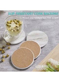 URbazaar 6 Pcs Drink Coasters with Holder, Absorbent Coaster Sets, Marble Style Ceramic Drink Coaster for Tabletop Protection,Suitable for Kinds of Cups, Wooden Table, Cool Home Decor  - Image 3