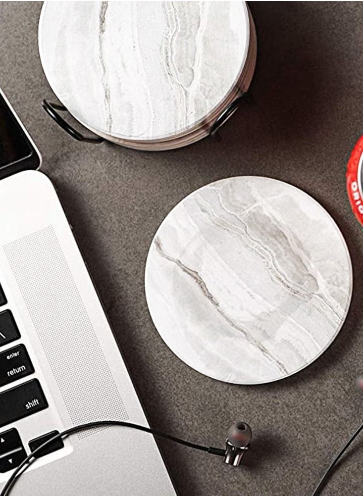 URbazaar 6 Pcs Drink Coasters with Holder, Absorbent Coaster Sets, Marble Style Ceramic Drink Coaster for Tabletop Protection,Suitable for Kinds of Cups, Wooden Table, Cool Home Decor  - Image 5