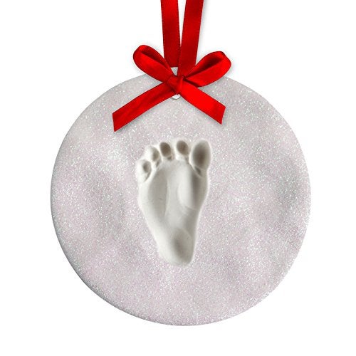 Tiny Ideas Glitter Babyprints Ornament, Baby's First Christmas Holiday Keepsake, Newborn Handprint or Footprint Clay Kit, Easy No-Bake DIY Impression, Gender-Neutral Baby Gift - Image 1