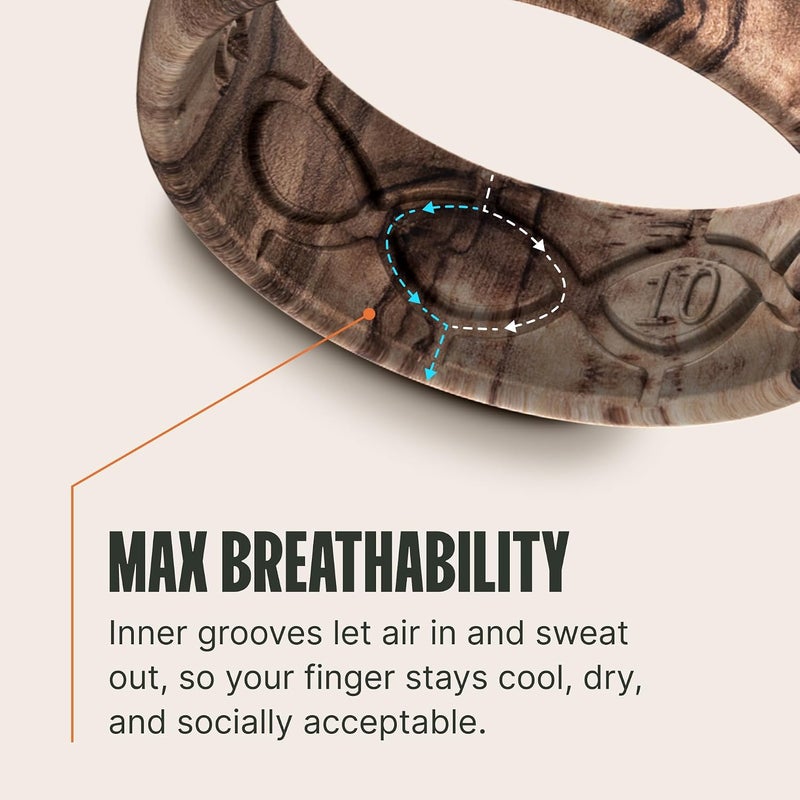 Groove Life Silicone Wedding Ring for Men - Breathable Rubber Ring in Burled Walnut - Image 2