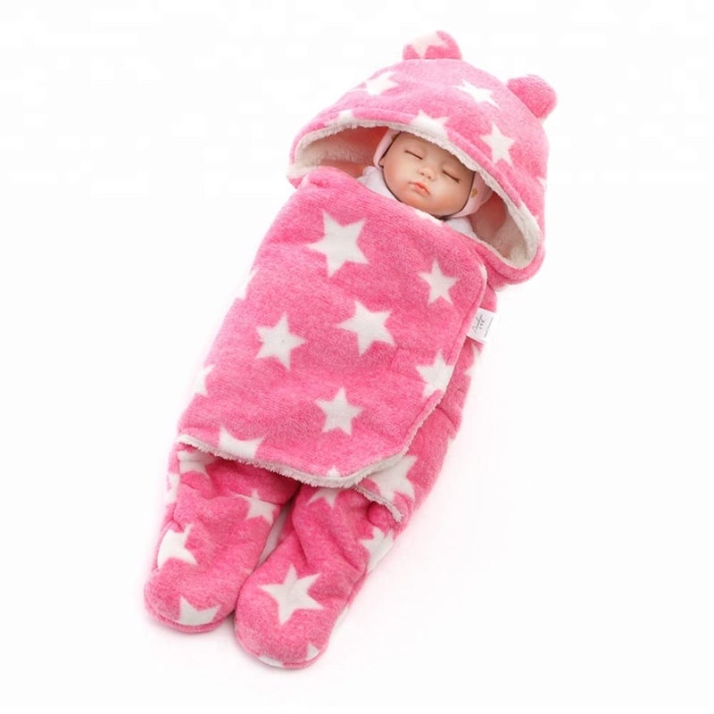 BRANDONN Baby Blankets New Born Pack of Hooded AC Wrapper Cum Baby Sleeping Bag (76 cm x 70 cm, 0-6 Months) - Image 1