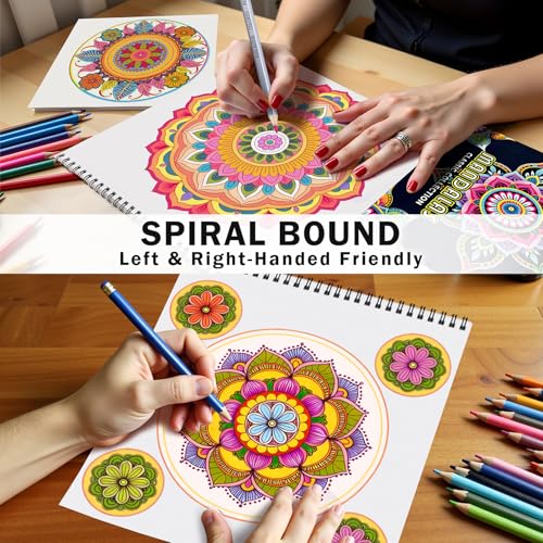 FunLavie FUN LAVIE Mandala Coloring Book for Adults Relaxation and Teens Stress Relief, Spiral Coloring Book for Women, Spiral Bound Mindfulness Stress-Free Patterns for Adult, Large Print Coloring for Men - Image 5