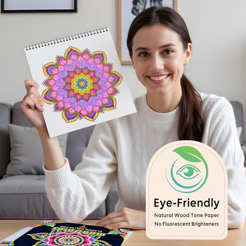 FunLavie FUN LAVIE Mandala Coloring Book for Adults Relaxation and Teens Stress Relief, Spiral Coloring Book for Women, Spiral Bound Mindfulness Stress-Free Patterns for Adult, Large Print Coloring for Men - Image 4