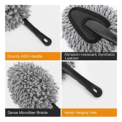 MoKo Car Duster, 2 Pack Super Soft Microfiber Dash Duster Detail Brush Set Interior Exterior Cleaning Dusting and Washing Tool for Car Motorcycle Automotive Dashboard Air Vents - Gray - Image 3
