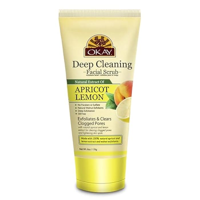 OKAY Oil Control Facial Scrub Exfoliator - Exfoliating Face Wash, Face Scrub for Women and Men, Moisturizing and Brightening, Leaves Skin Smooth and Clean, Paraben Free - Apricot Lemon, 6 oz (1 Pack) - Image 1